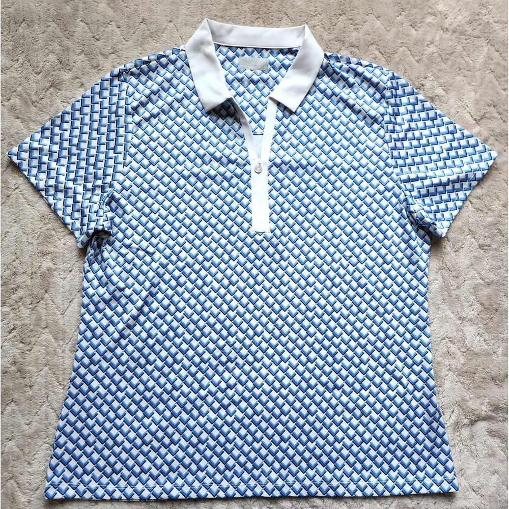 Callaway Opti-Dri Golf Polo Shirt Womens XL Blue White Geometric Chevron Print